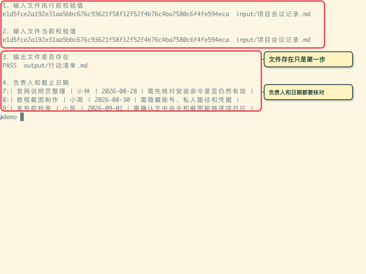 在命令行独立核对输入与输出
